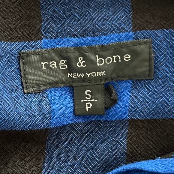 Rag & Bone Blouse S/P Camille Buffalo Check Blue & Black Hi/Low Blouson Shirt - Picture 6 of 8